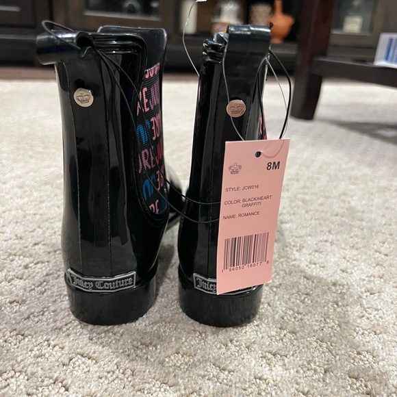 New JUICY COUTURE Romance Black Heart Graffiti MultiColor Rain Boots - Picture 14 of 16